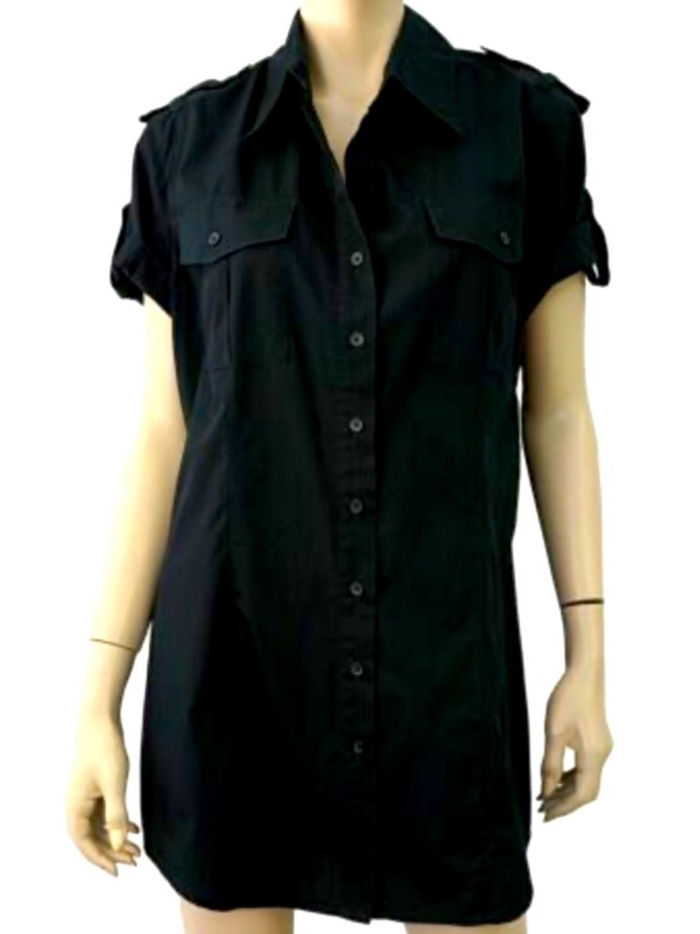 Norma Kamali Black Short-Sleeve Button-Down Shirt Dress